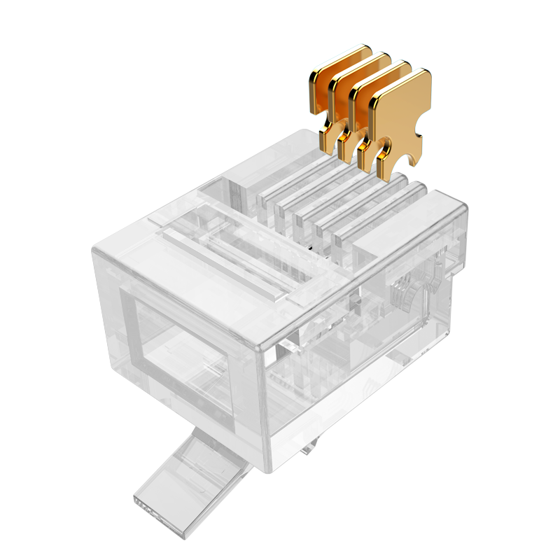 RC-1050 電話水晶頭 工程級純銅鍍金接頭 4芯話筒非屏蔽RJ11接口6P4C電話線連接頭50個/盒